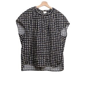 S Max Mara Licia Abstract Print Drawstring Neck Cotton Boxy Cut Blouse Top XL